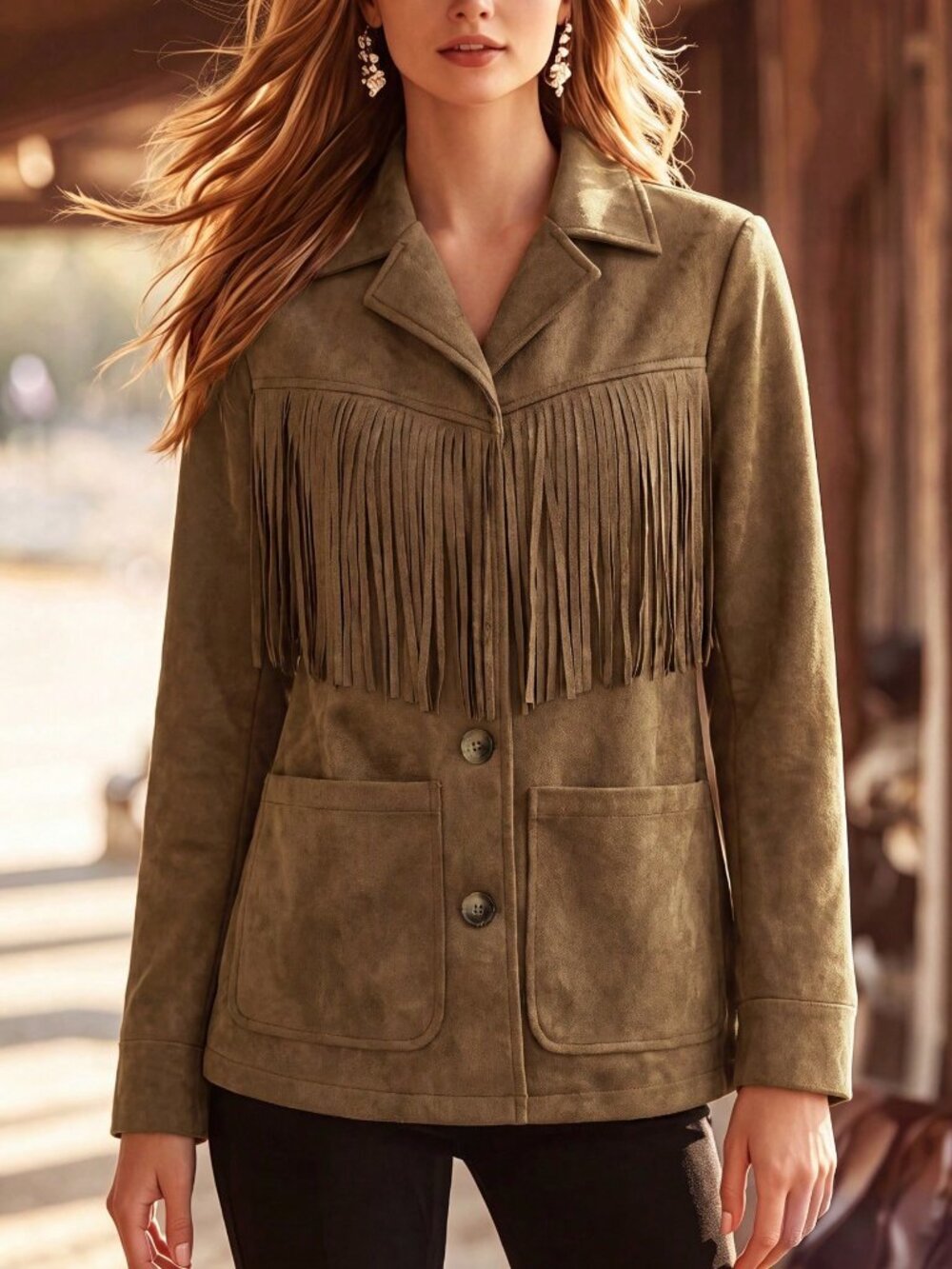 Coffee Brown Bohemian Women's Loose Maillard Tassel Thin Jacket - Picture 3 of 11